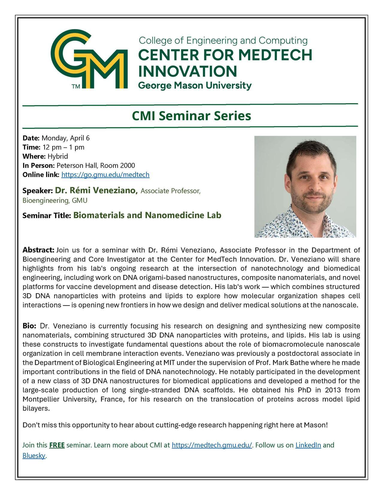 CMI Seminar Series - Dr. Rémi Veneziano